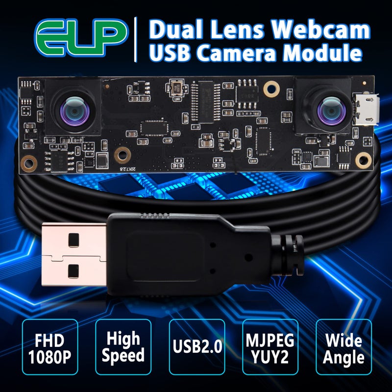 ELP 1080P Dual Lens USB Camera Module 3D Stereo PC Cameras for Computer Mini UVC USB2.0 Webcam Board M9 90Degree Lightburn_Camera AR0330 Binocular Webcamera Video Industrial USB Surveillance Cam - Image 3